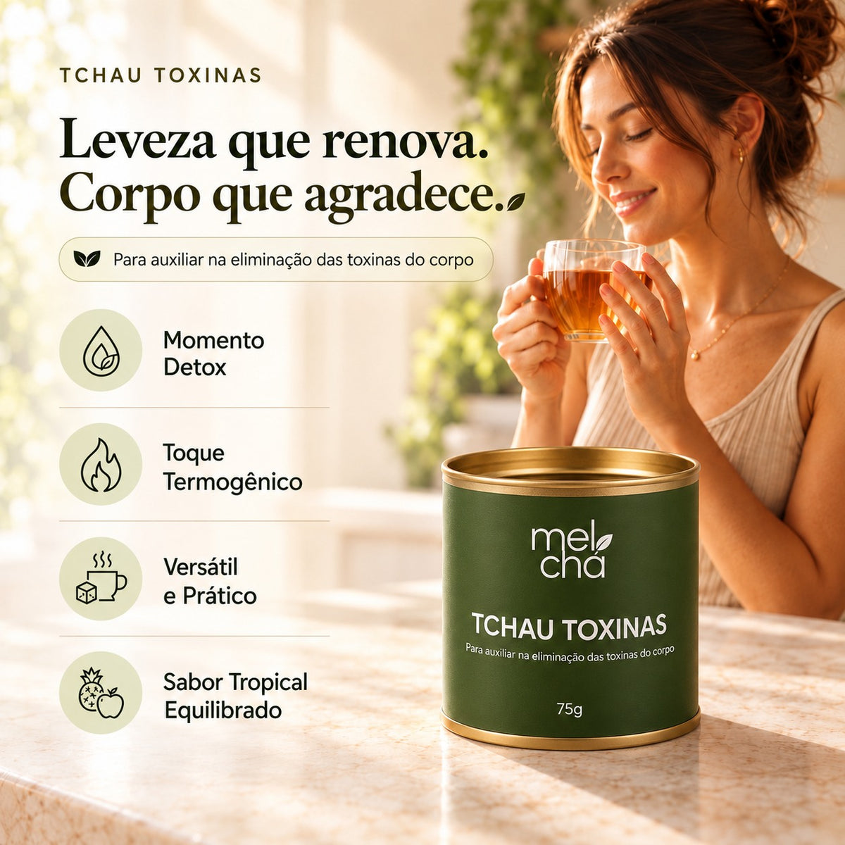 Kit Tchau Cansaço e Tchau Toxinas + Garrafa Infusora de Vidro Mel Chá