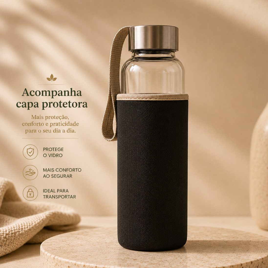 Garrafa de Vidro com Infusor Inox Personalizada Mel Chá