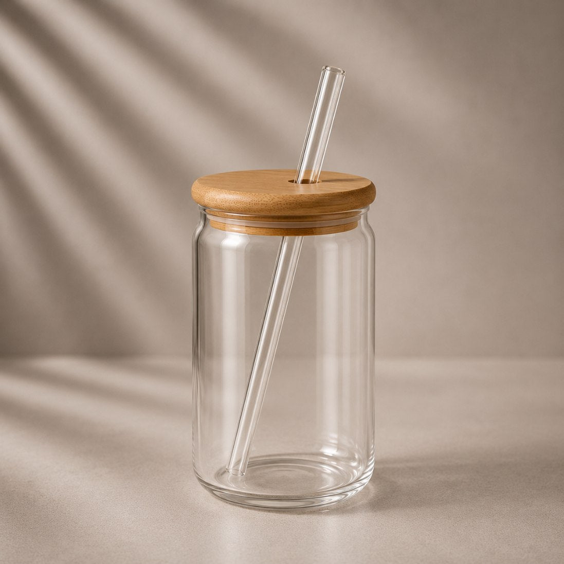Copo de Vidro 500ml com Canudo e Tampa de Bambu