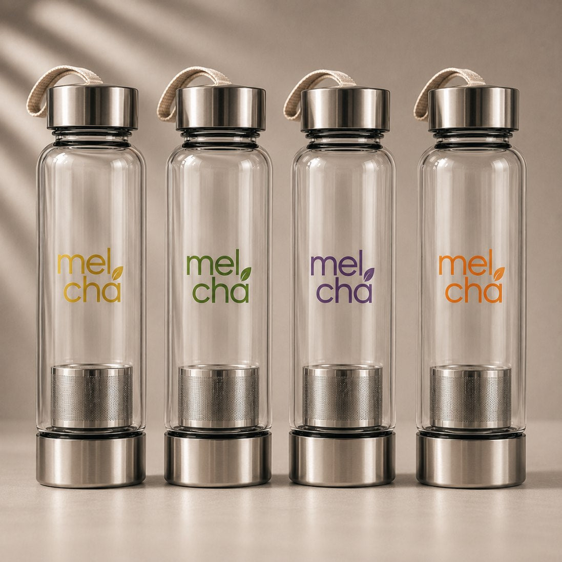 Garrafa de Vidro com Infusor Inox Personalizada Mel Chá