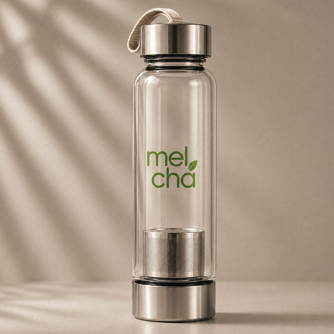 Garrafa de Vidro com Infusor Inox Personalizada Mel Chá