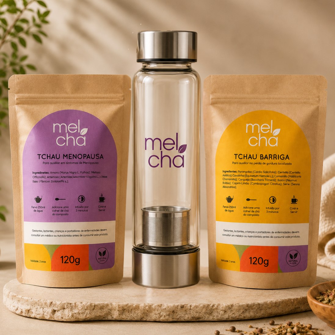 Kit Tchau Menopausa e Tchau Barriga + Garrafa Infusora Personalizada