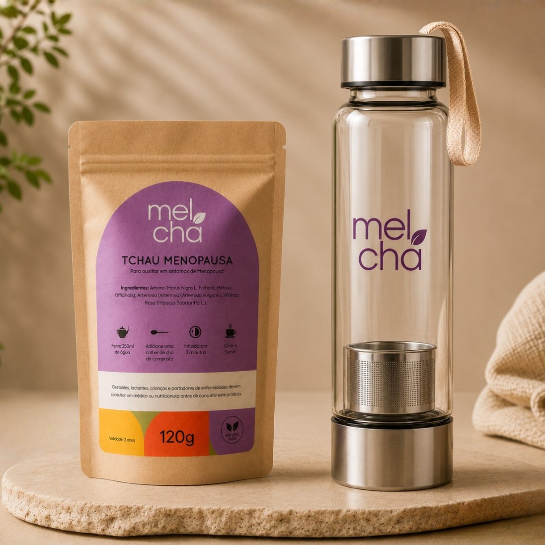 Kit Tchau Menopausa + Garrafa Infusora - Cuidado Natural para o Equilíbrio Feminino