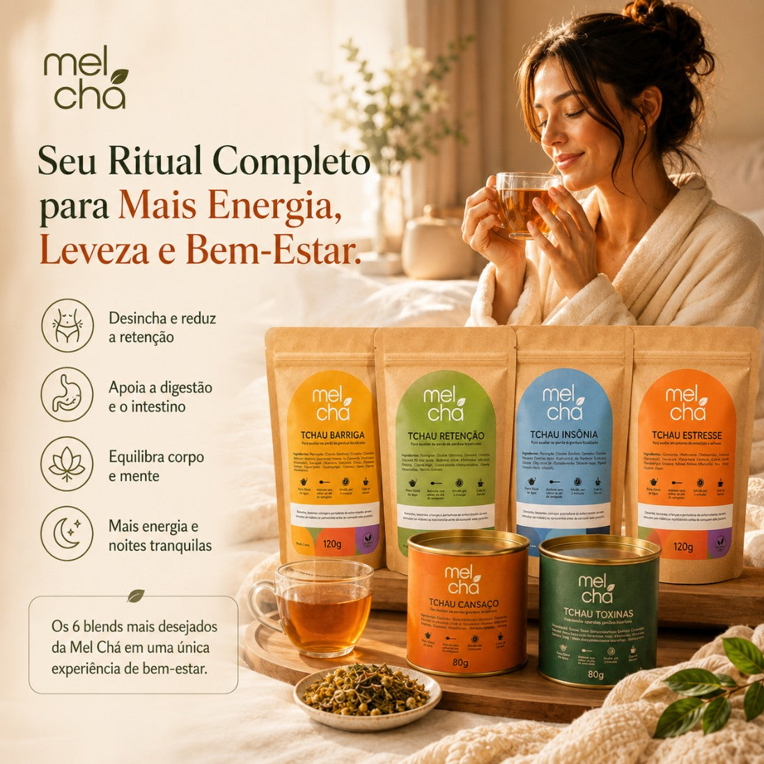 Combo Essencial Mel Chá – 6 Chás Premium para Todos os Momentos