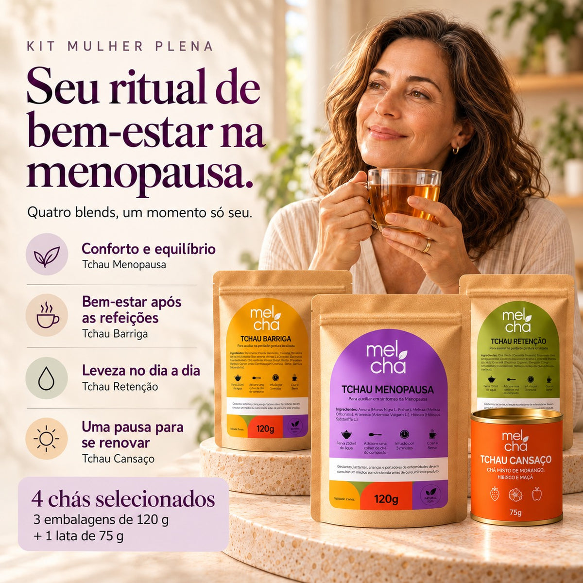 Combo Mulher Plena - 4 Chás para o Bem-Estar na Menopausa