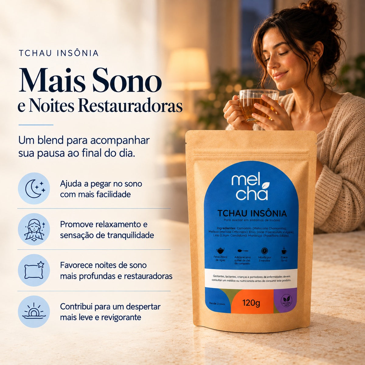 Kit Essencial – 6 Chás Premium + Garrafa Infusora de Vidro Mel Chá