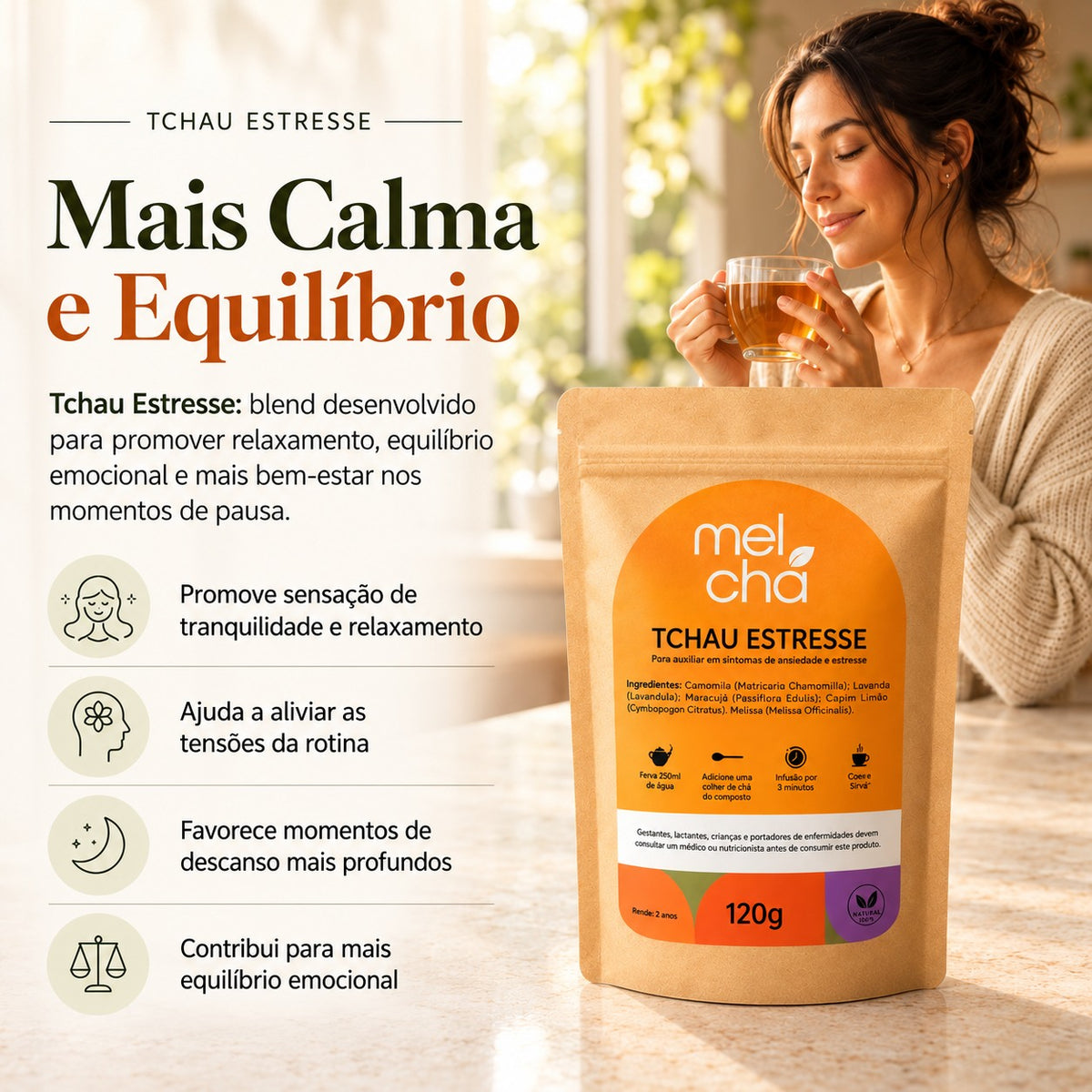 Kit Tchau Menopausa e Tchau Estresse + Garrafa Infusora de Vidro Personalizada