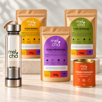 Kit Mulher Plena - 4 Chás para o Bem-Estar na Menopausa + Garrafa Infusora Mel Chá