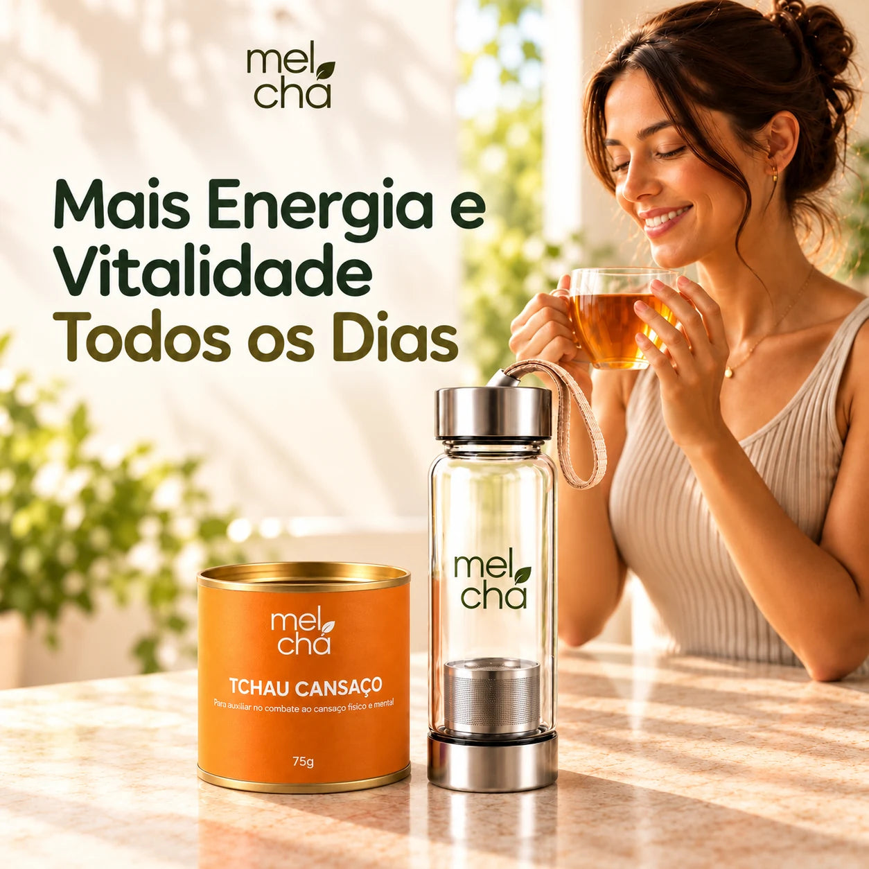 Kit Tchau Cansaço + Garrafa Infusora Mel Chá. Mais Energia e Vitalidade Todos os Dias