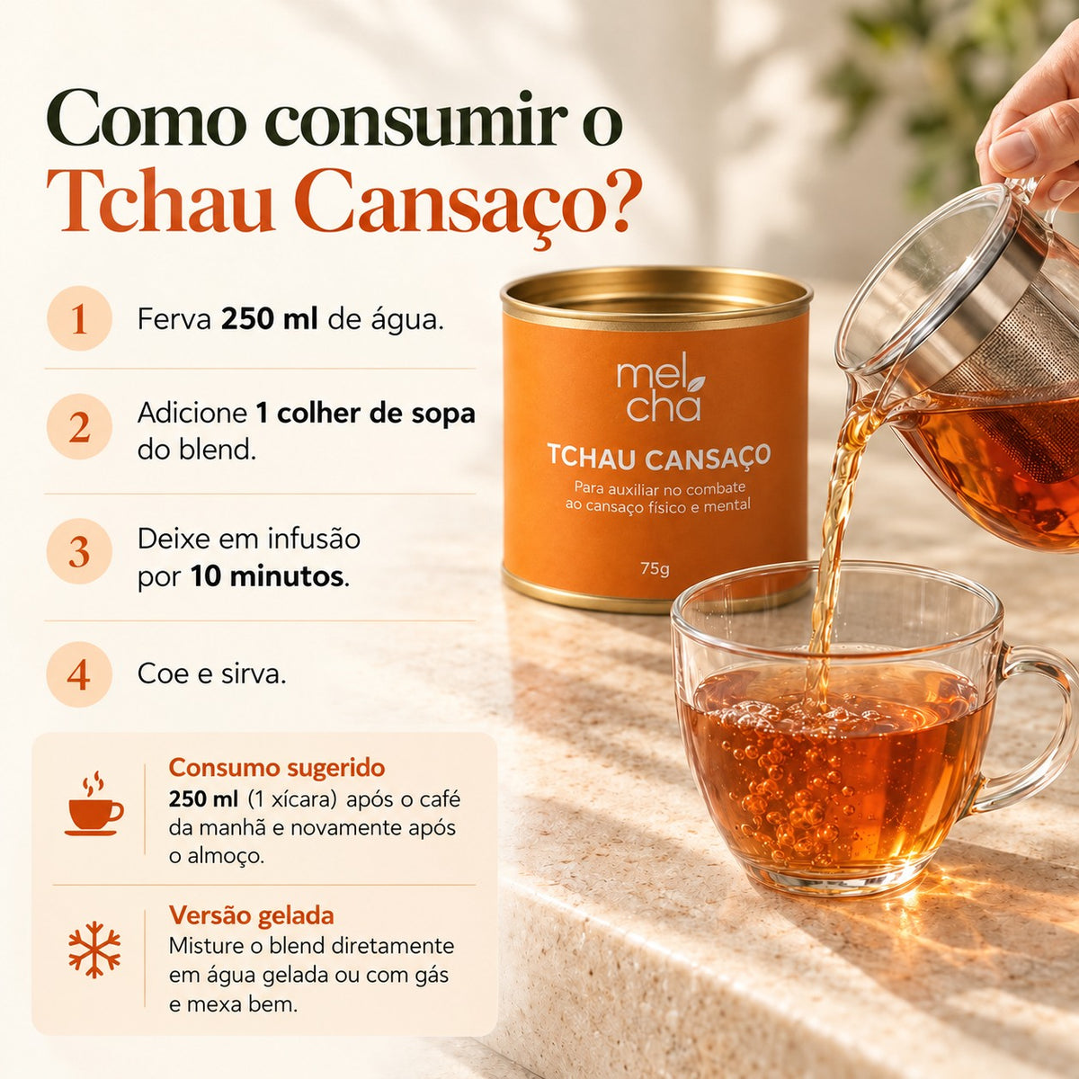 Kit Vitalidade - 4 Chás Premium + Garrafa Infusora de Vidro Mel Chá