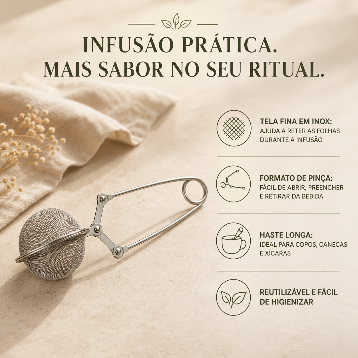 Infusor Pinça em Aço Inox Mel Chá