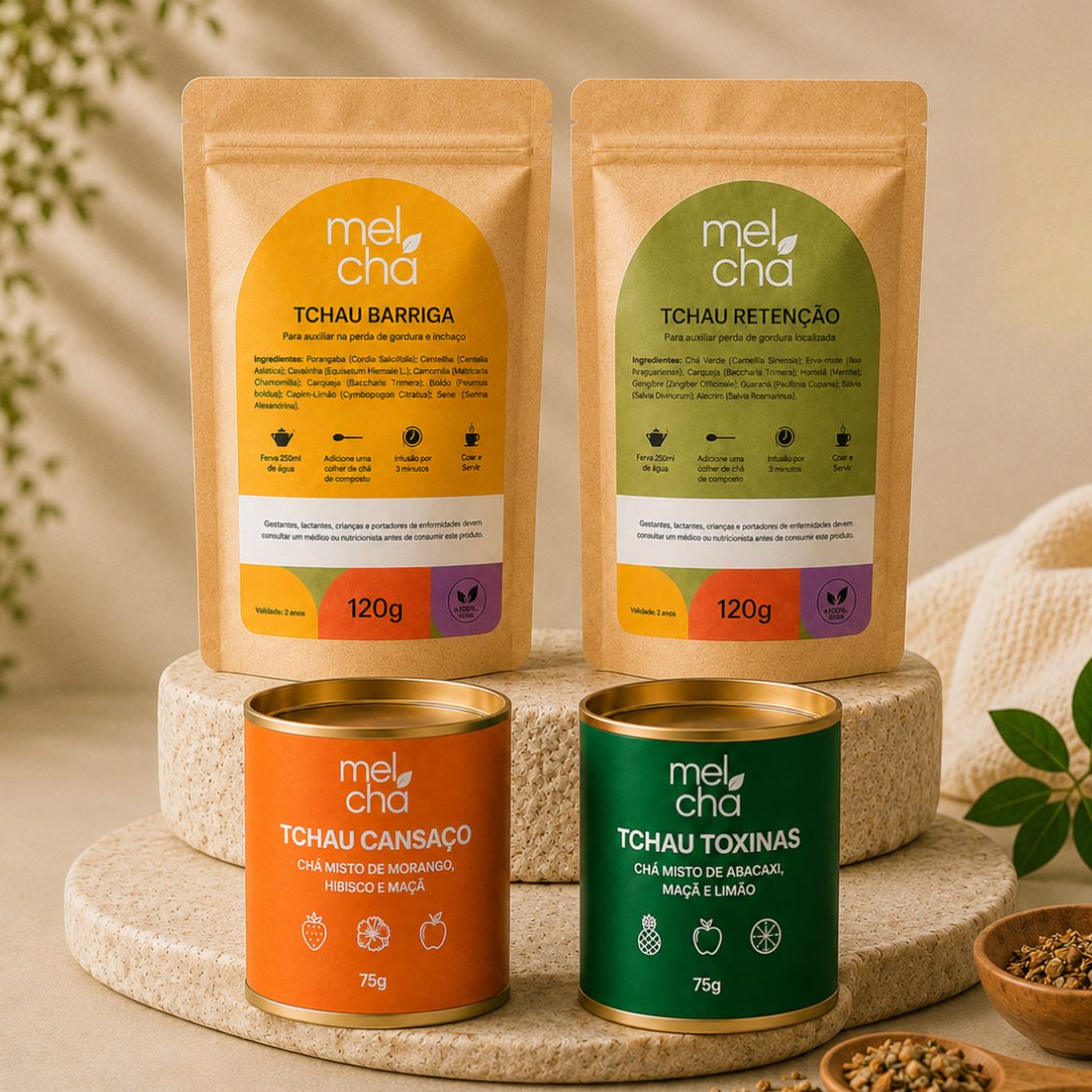Combo Vitalidade – 4 Chás Premium para Desinchar, Mais Energia e Bem-Estar (Pague 3 Chás, Leve 4)