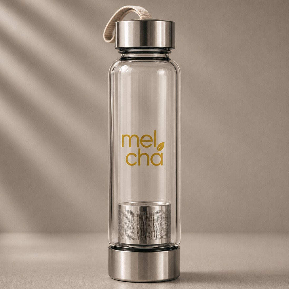 Garrafa de Vidro com Infusor Inox Personalizada Mel Chá