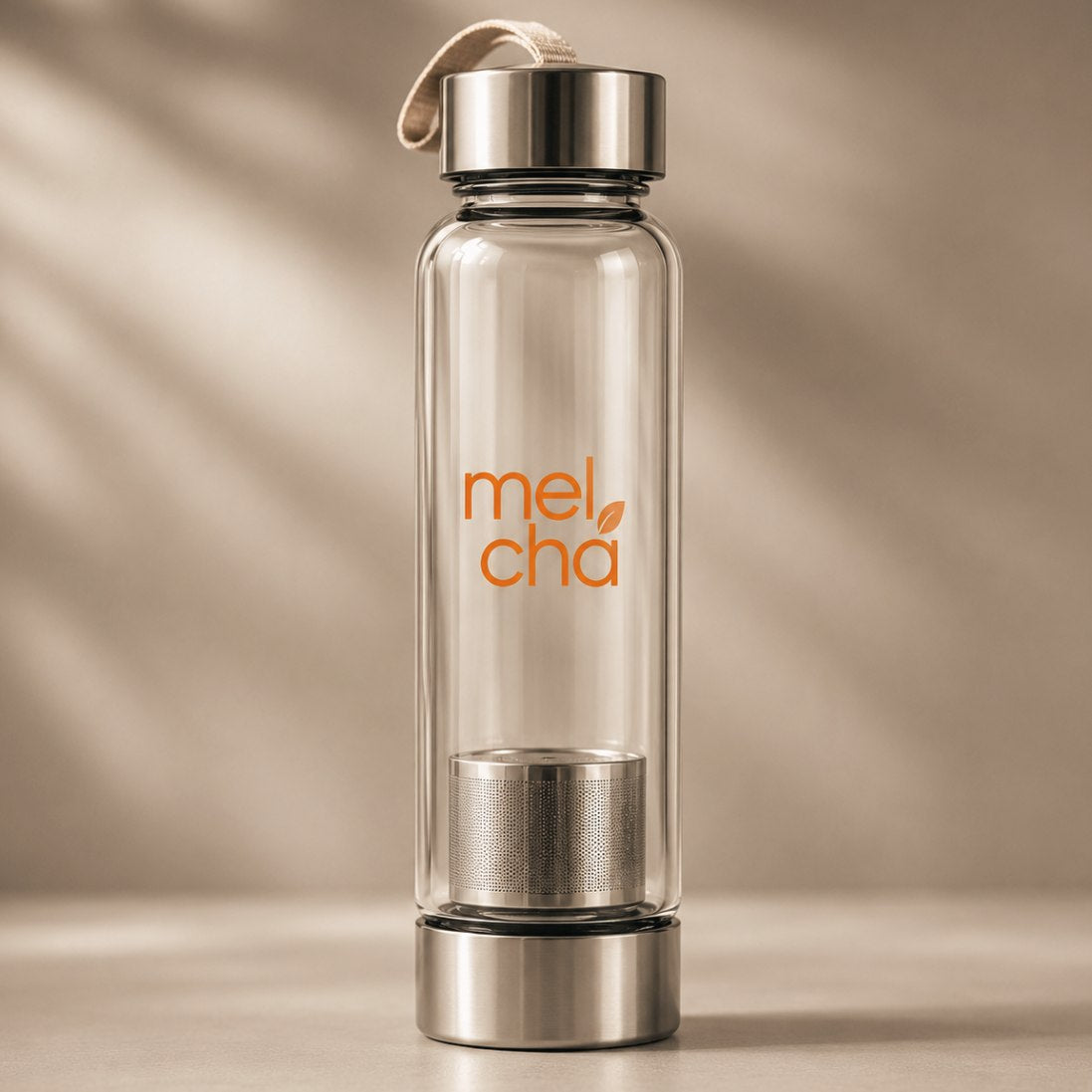 Garrafa de Vidro com Infusor Inox Personalizada Mel Chá
