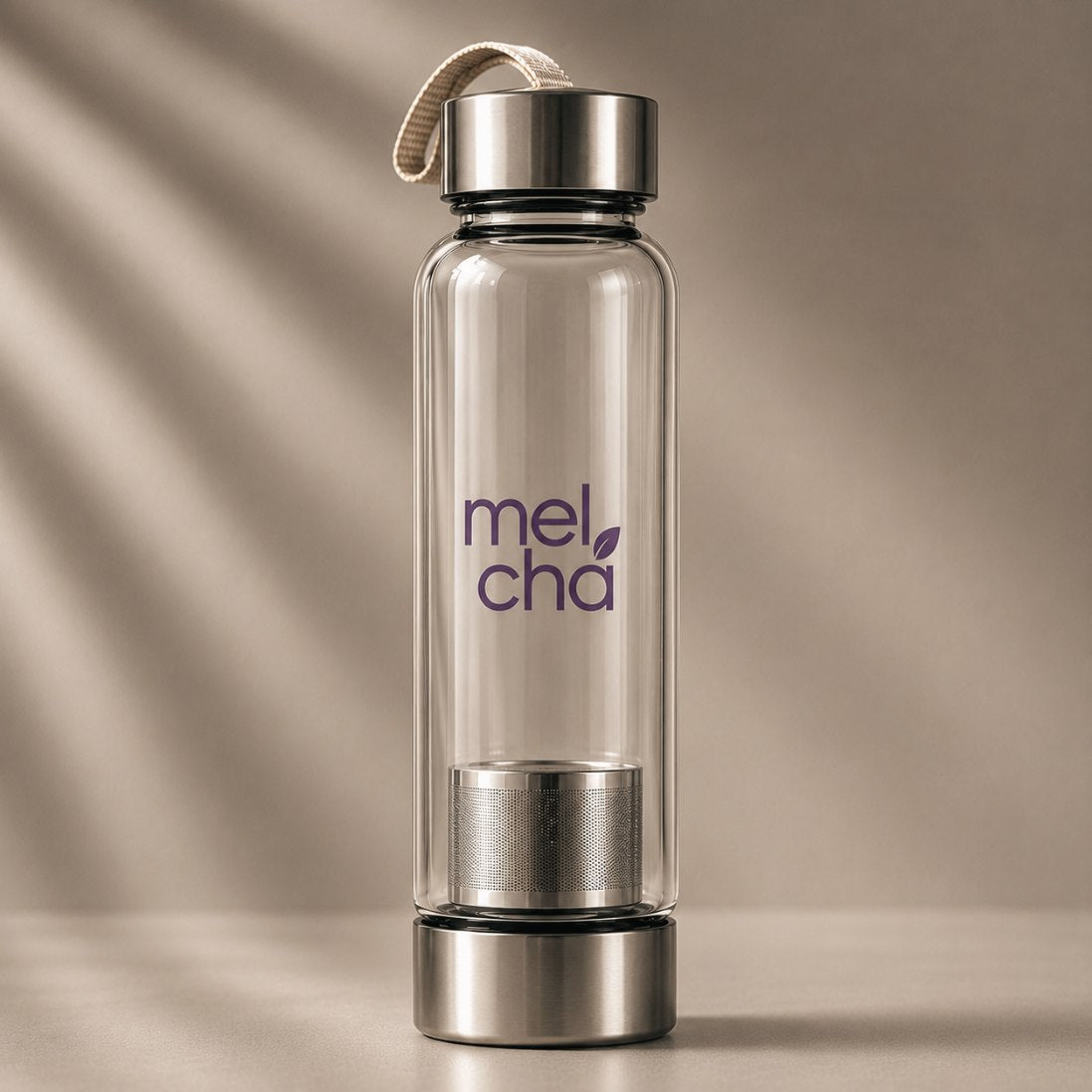 Garrafa de Vidro com Infusor Inox Personalizada Mel Chá