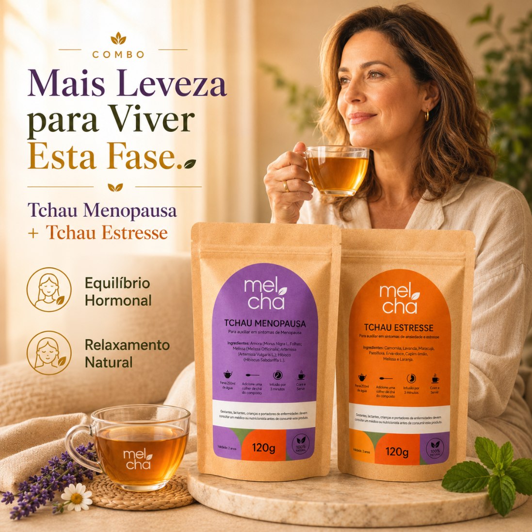 Combo Tchau Menopausa + Tchau Estresse – Equilíbrio Completo na Menopausa