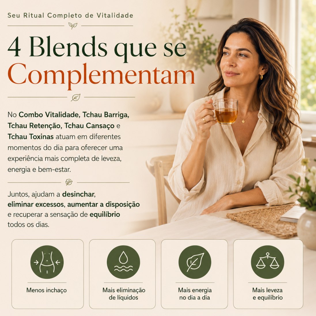Combo Vitalidade – 4 Chás Premium para Desinchar, Mais Energia e Bem-Estar (Pague 3 Chás, Leve 4)