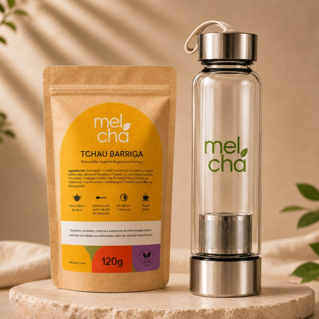 Kit Tchau Barriga + Garrafa Infusora - Menos Inchaço, Mais Leveza e Conforto Digestivo