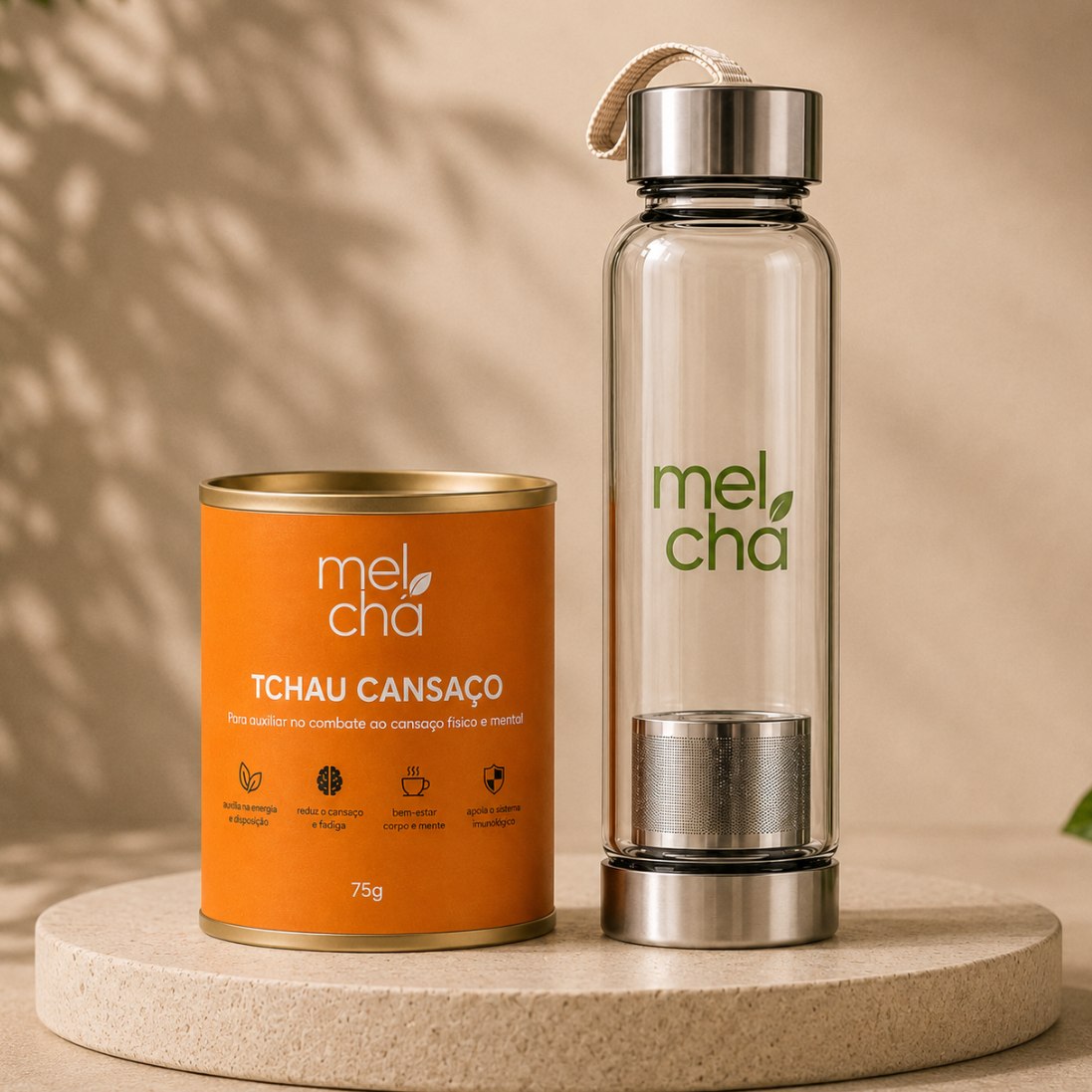 Kit Tchau Cansaço + Garrafa Infusora - Mais Energia, Disposição e Sabor