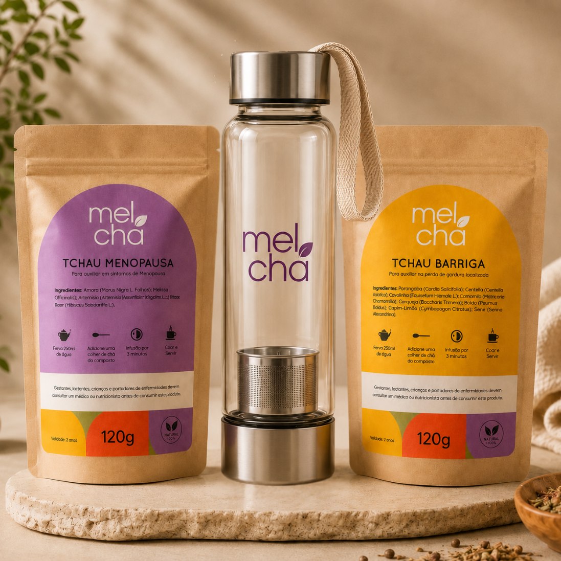 Kit Tchau Menopausa e Tchau Barriga + Garrafa Infusora Personalizada