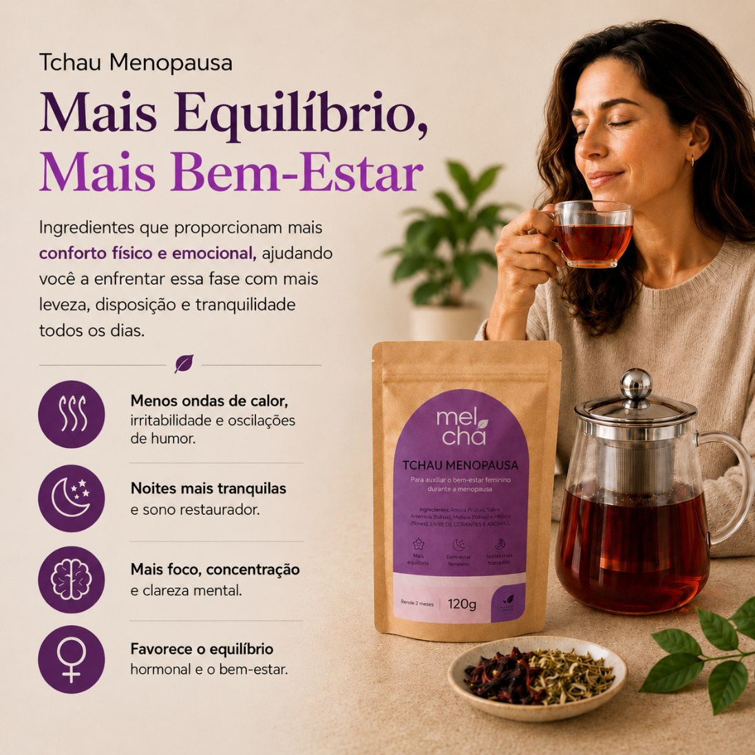 Kit Tchau Menopausa + Garrafa Infusora - Cuidado Natural para o Equilíbrio Feminino