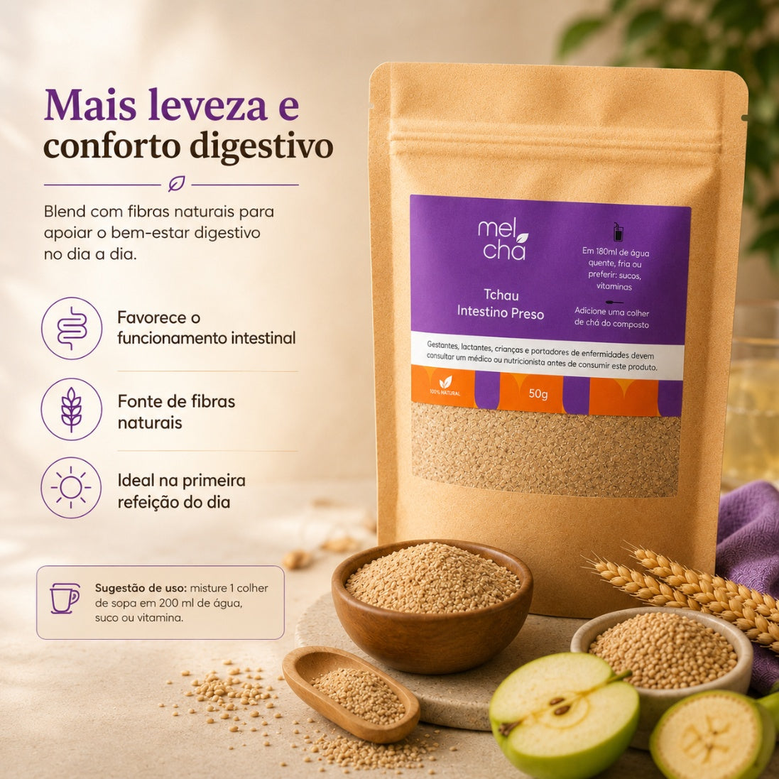 Blend em Pó Tchau Intestino Preso – Alívio do Desconforto Intestinal e Mais Regularidade Natural