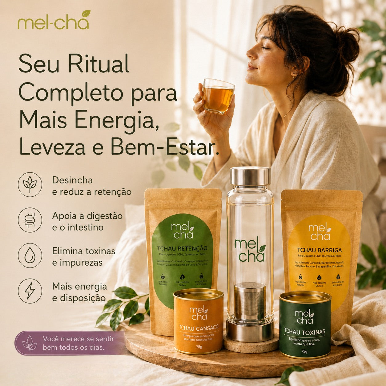 Combo Vitalidade – 4 Chás Premium para Desinchar, Mais Energia e Bem-Estar (Pague 3 Chás, Leve 4)