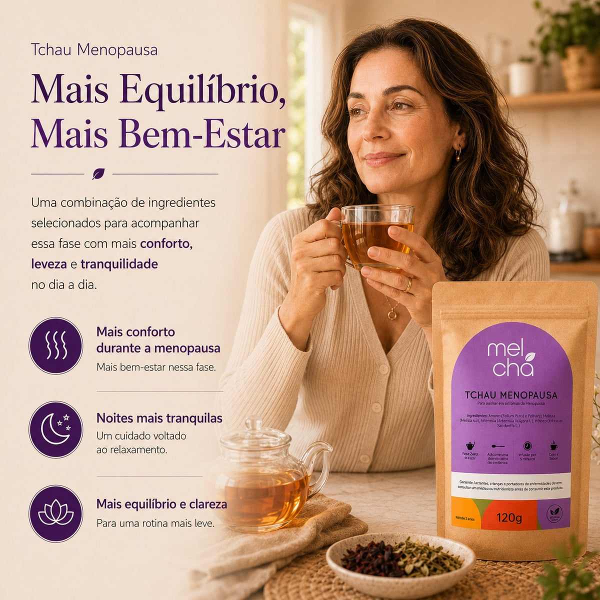 Chá Tchau Menopausa – Cuidado Natural para o Equilíbrio Feminino
